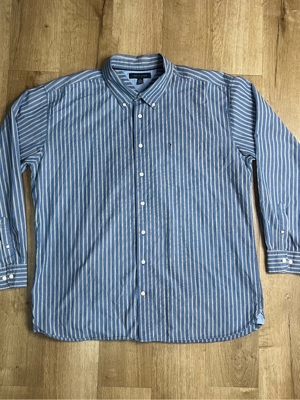 Tommy Hilfiger Light Blue & White Vertical Stripe Button-Down Shirt